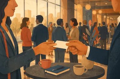 Professional Business Card Exchange at Conference