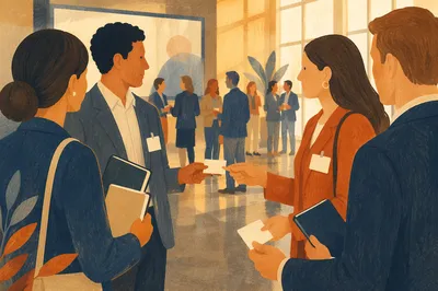 Professional Networking in Warm Conference Atrium