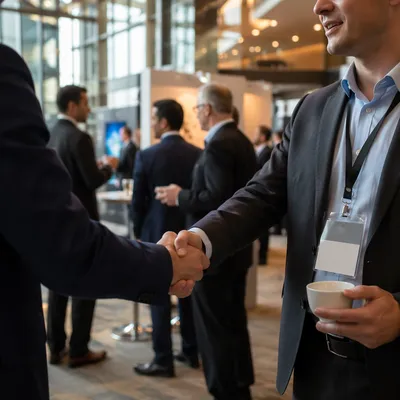 Professional Networking Handshake at Business Conference
