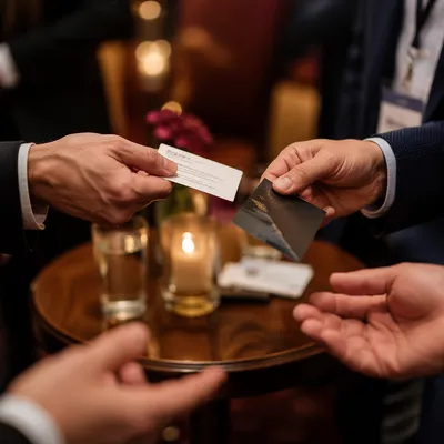Professional Business Card Exchange at Conference