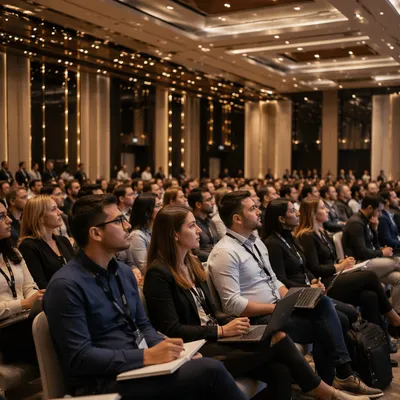 Professional Conference Audience in Modern Ballroom