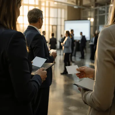 Professional Networking in Modern Conference Atrium