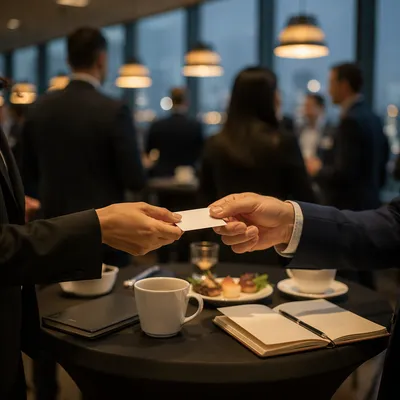 Professional Networking Card Exchange at Conference