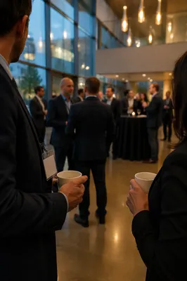 Professional Networking Event in Modern Atrium