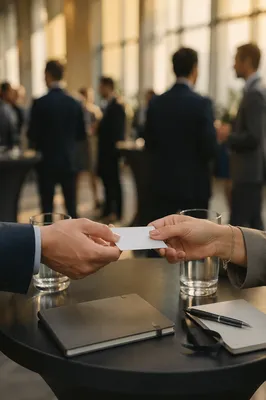 Professional Business Card Exchange at Conference