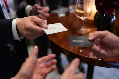 Professional Business Card Exchange at Conference
