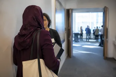 Professional Networking Hallway at Business Conference