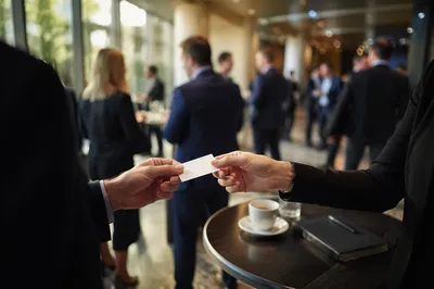 Professional Business Card Exchange at Conference