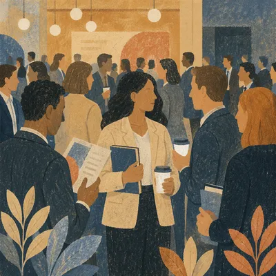 Professional Networking Crowd With Warm Bokeh
