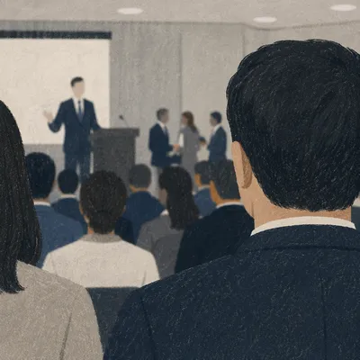 Professional Networking Event With Blurred Presenter