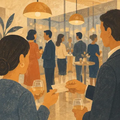 Business Networking Card Exchange at Evening Event