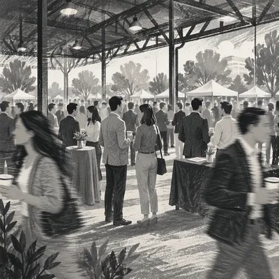 Monochrome Networking Event Crowd in Motion