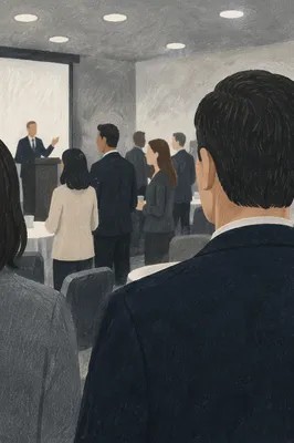 Professional Networking Event with Blurred Conference Background
