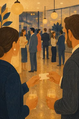 Elegant Business Networking Card Exchange Scene