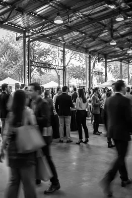 Monochrome Business Networking Event Crowd Scene