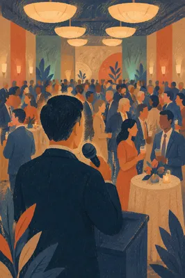 Presenter Over Business Networking Crowd at Banquet Hall