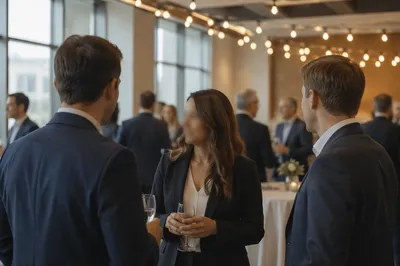 Blurred Professionals Mingling at Modern Networking Event