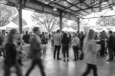 Monochrome Business Networking Event Crowd Scene