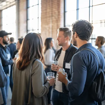 Professionals Mingling at Bright Networking Event