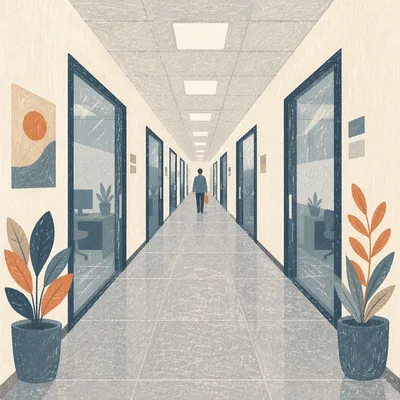 Modern Office Corridor With Glass Doors