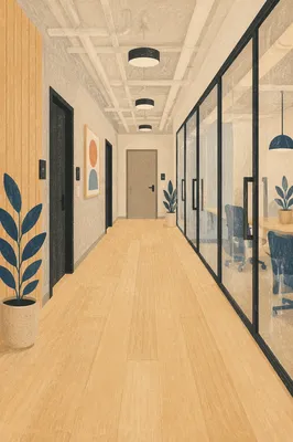 Modern Office Corridor With Glass Doors