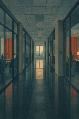 Quiet Corporate Corridor with Glass Doors