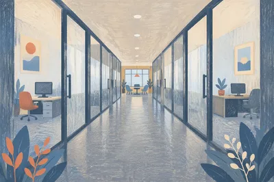Modern Office Corridor with Glass Doors