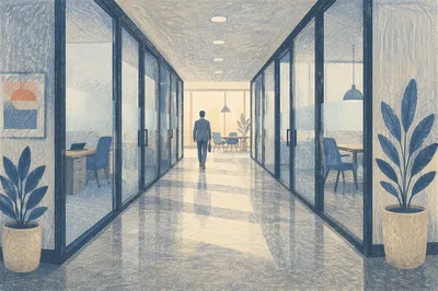 Modern Office Corridor with Glass Perspective