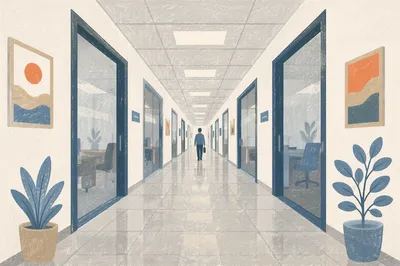 Modern Office Corridor with Glass Doors