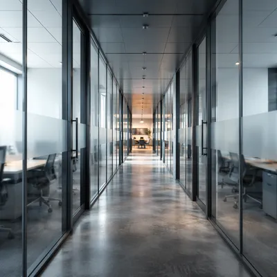 Modern Office Corridor with Glass Doors