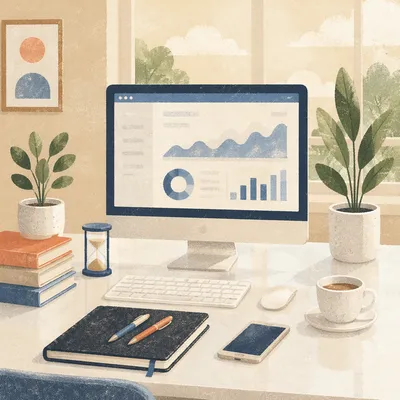 Organized Modern Office Desk with Coffee