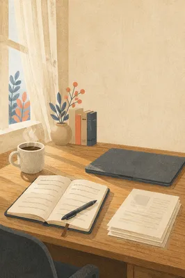 Organized Morning Office Desk with Coffee