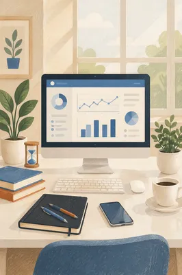 Organized Modern Office Desk with Coffee