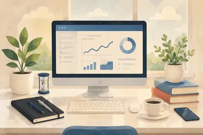 Organized Modern Office Desk with Coffee