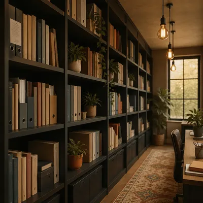 Warm Office Shelves With Potted Plants