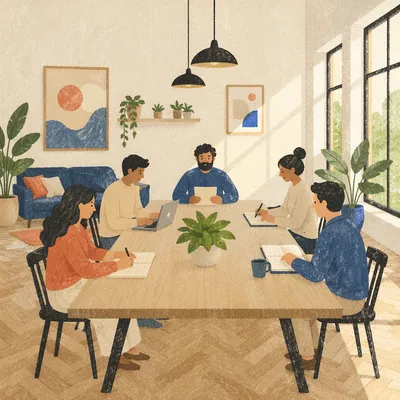 Warm Modern Meeting Lounge with Office Plants