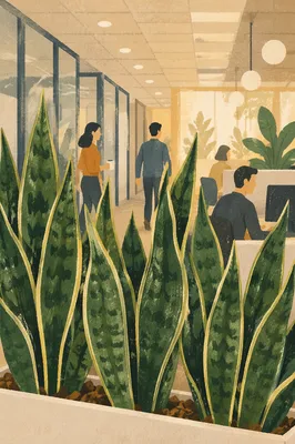 Warm Office Snake Plants on Shelf