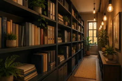 Warm Office Shelves With Plants