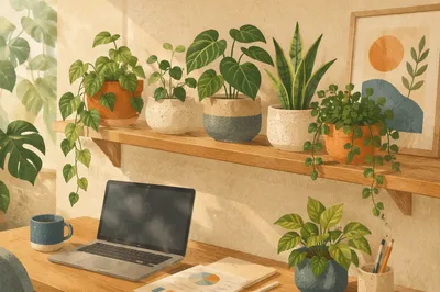 Warm Natural Light Office Plants Shelf
