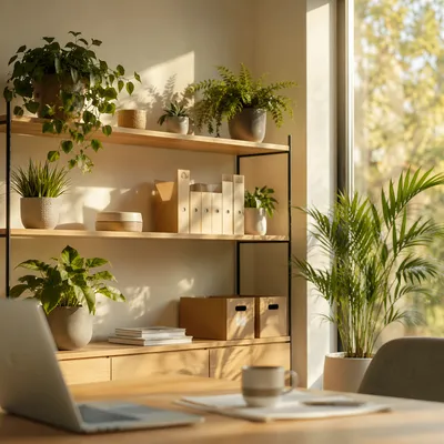 Warm Office Shelf with Natural Light