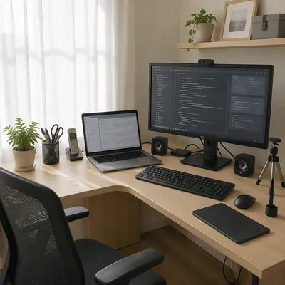 Modern Office Desk With Laptop Setup