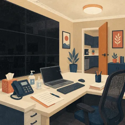 Modern Office Desk With Laptop and Monitors