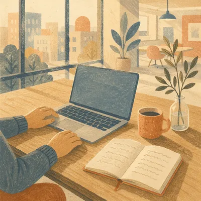 Peaceful Modern Office Desk at Sunrise