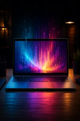 Modern Laptop Desk With Neon Reflections