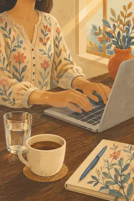 Modern Workspace Desk with Laptop and Coffee