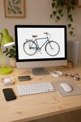 Modern Desk Workspace with Lime Lamp