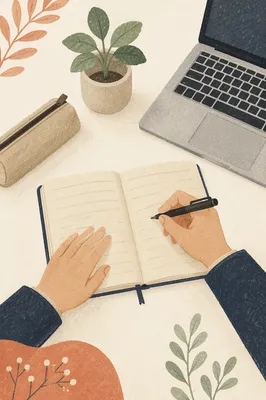 Modern Desk Workspace With Laptop and Notebook