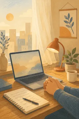 Peaceful Morning Office Desk with Laptop