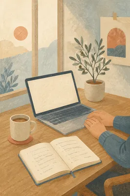 Modern Morning Desk with Laptop