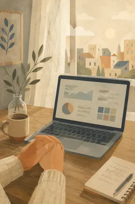 Peaceful Modern Office Desk at Dawn